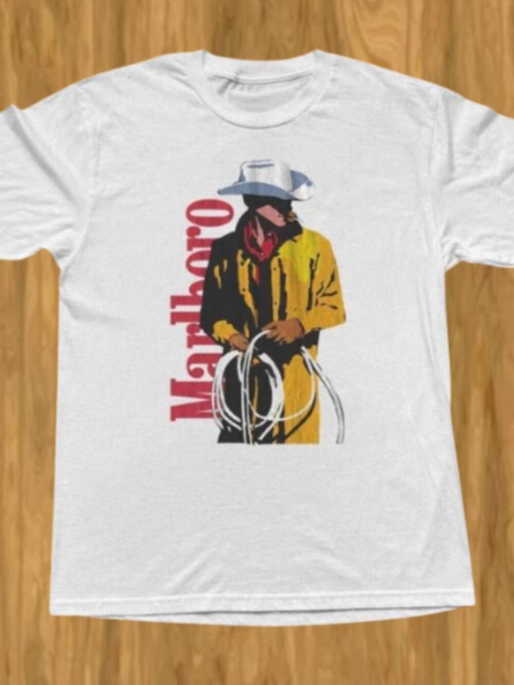 Cowboy Western Marlboro Style Graphic T Shirt White